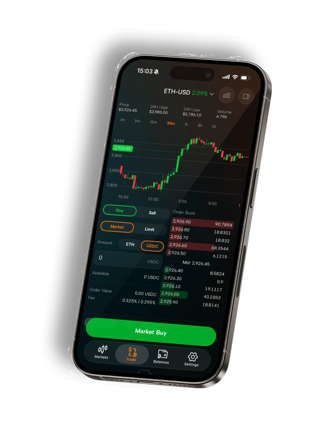 OrangeRock mobile trading screen